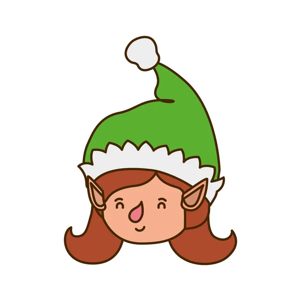 Elf woman head with hat avatar character — Stock Vector