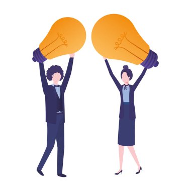 ışık ampuller avatar karakter ile iş çift