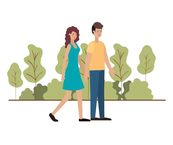 Jeune couple dans le paysage avatar personnage — Image vectorielle