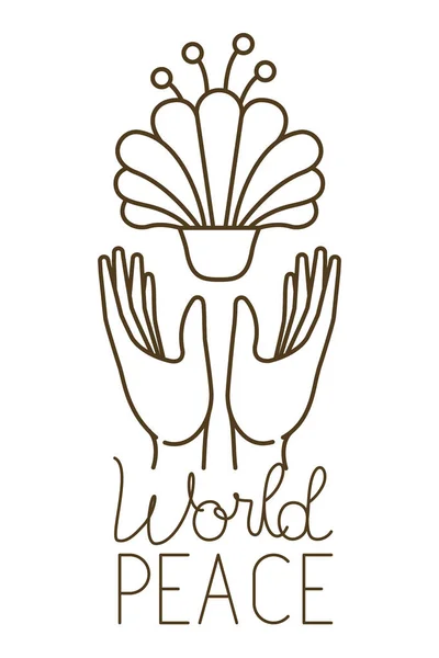 Main ouverte avec fleur et paix mondiale — Image vectorielle