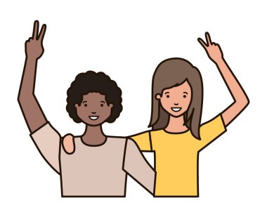 Eller yukarı avatar karakter ile genç çift