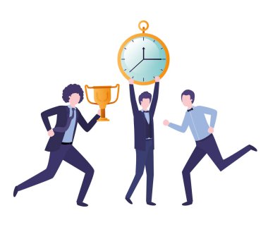 Saat ve kupa avatar karakter ile işadamları