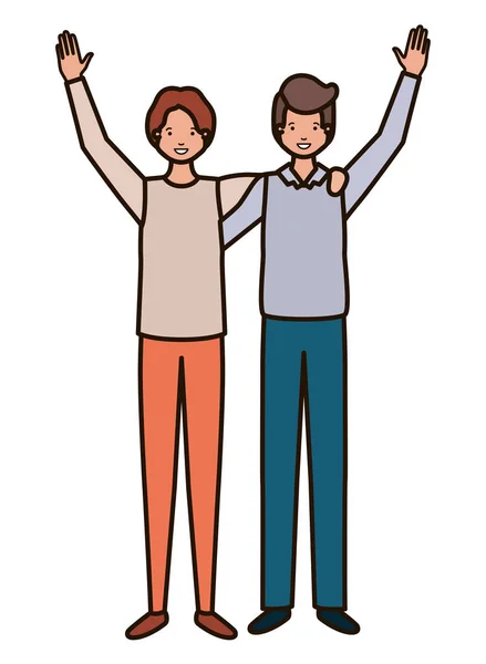 Jeunes hommes avec des mains vers le haut personnage avatar — Image vectorielle
