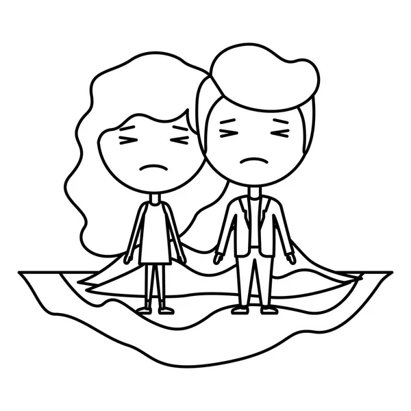 Karikatur weinendes Paar auf Feld kawaii Zeichen — Stockvektor