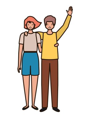 Eller yukarı avatar karakter ile genç çift