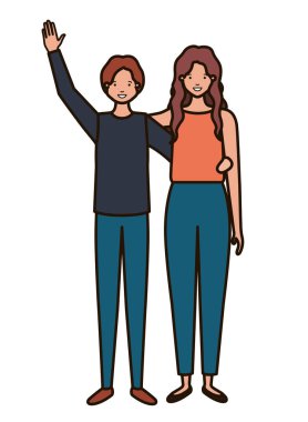 Eller yukarı avatar karakter ile genç çift