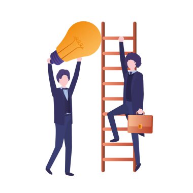 merdiven ve ampul avatar karakter ile işadamları