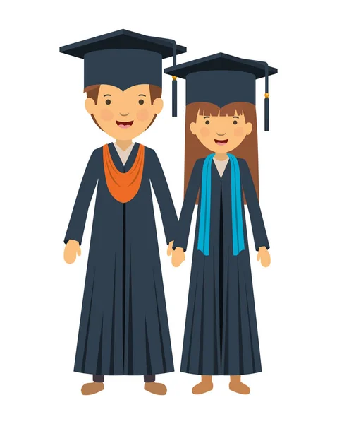 Couple graduates with hats — Stock Vector