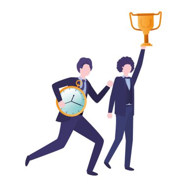 Saat ve kupa avatar karakter ile işadamları