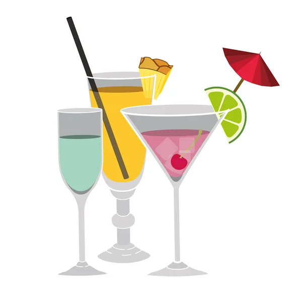 Set cups cocktails ikoner — Stock vektor