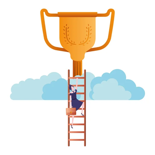 Merdiven ve kupa avatar karakter ile iş kadını — Stok Vektör