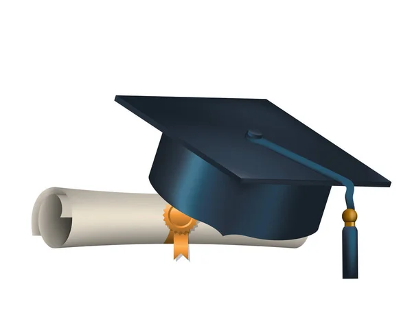 Sombrero de graduación con diploma — Vector de stock