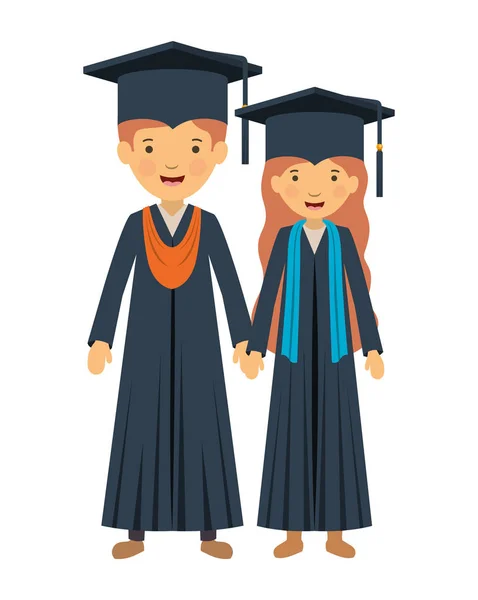 Couple diplômés avec chapeaux — Image vectorielle
