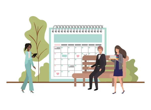 Groep mensen zaken met kalender herinnering — Stockvector