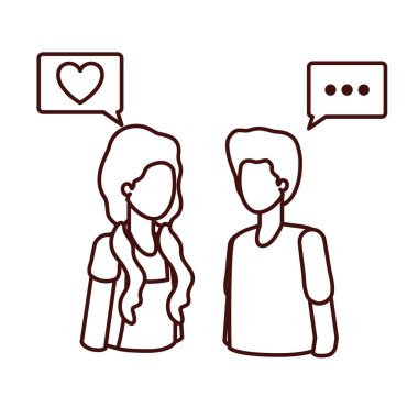 konuşma balonu avatar karakter ile genç çift