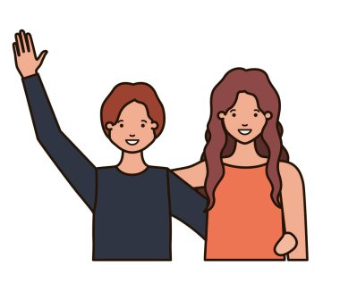 Eller yukarı avatar karakter ile genç çift