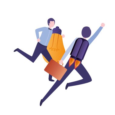 roket ve ampul karakteri ile işadamları