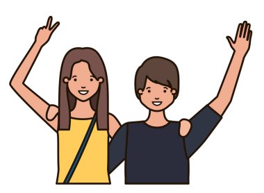 Eller yukarı avatar karakter ile genç çift