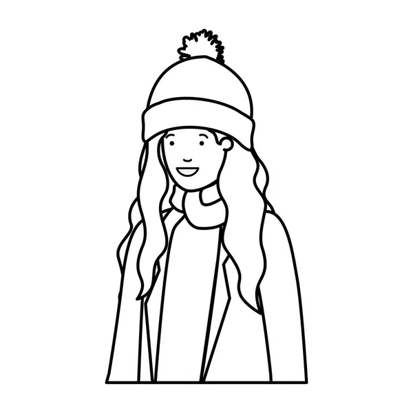 Молодая женщина с персонажем зимней одежды аватар — стоковый вектор