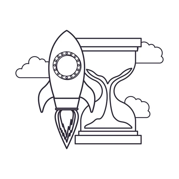 Cohete con reloj de arena icono aislado — Vector de stock