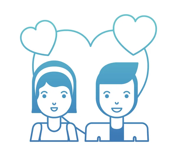 Young couple with hearts love characters — Stock Vector