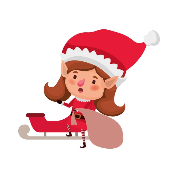 Elves woman with sleigh avatar chatacter — Stock Vector