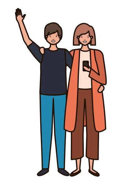 Young couple avatar character — Stock Vector