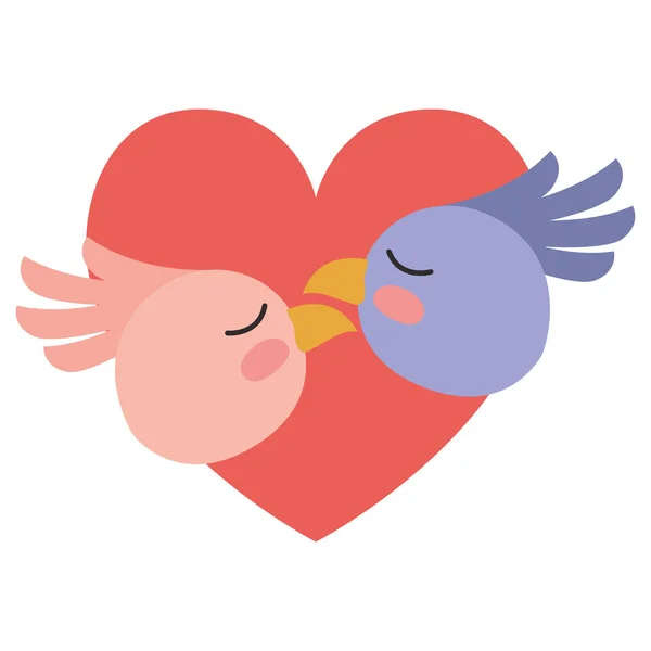Χαριτωμένα πουλιά ζευγάρι στην καρδιά — Διανυσματικό Αρχείο