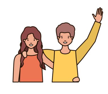 Eller yukarı avatar karakter ile genç çift