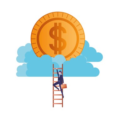 merdiven ve dolar işareti avatar karakter ile işadamı