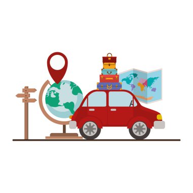 Dünya simgeleri etrafında seyahat ile kağıt Haritası