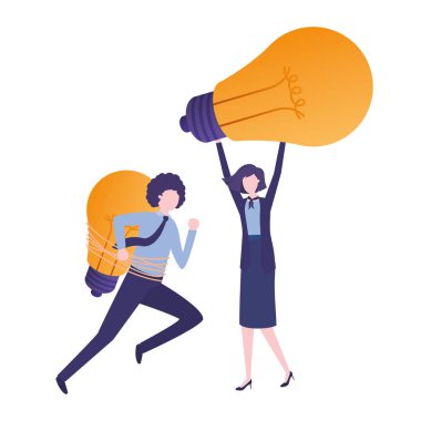 ışık ampuller avatar karakter ile iş çift