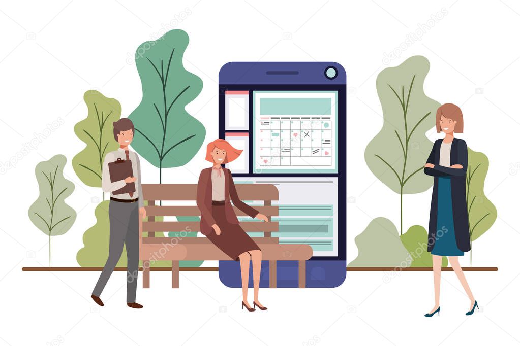 group of people business with smartphone