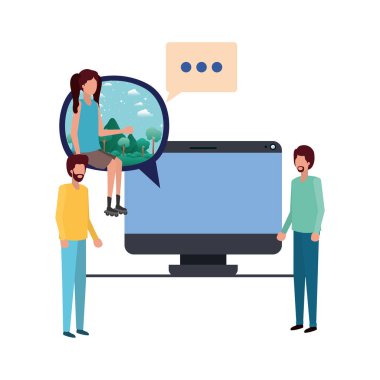 Cihaz ekran avatar karakter ile kişi grubu