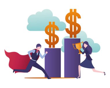 Bar grafik avatar karakter ile iş çift