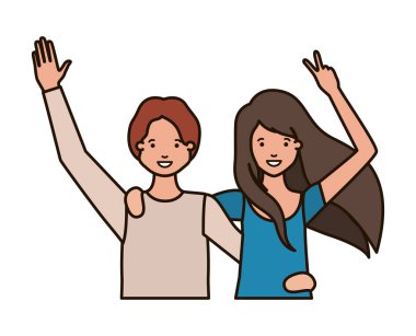 Eller yukarı avatar karakter ile genç çift