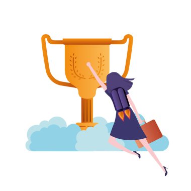 roket ve kupa avatar karakter ile iş kadını