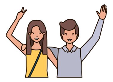 Eller yukarı avatar karakter ile genç çift