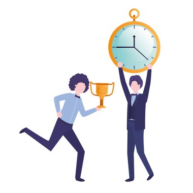 Saat ve kupa avatar karakter ile işadamları