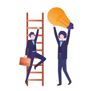 merdiven ve ampul avatar karakter ile işadamları