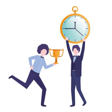 Saat ve kupa avatar karakter ile işadamları