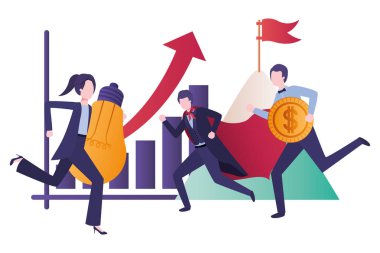 Bar grafik avatar karakter ile iş grubu