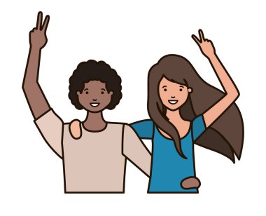 Eller yukarı avatar karakter ile genç çift