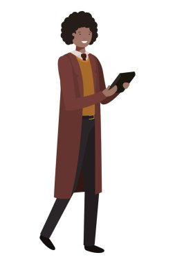 Tablet avatar karakter ile genç iş adam