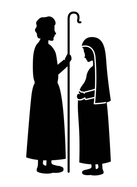 Jungfrau Maria Schwangerschaft und Silhouetten des Heiligen Josep — Stockvektor