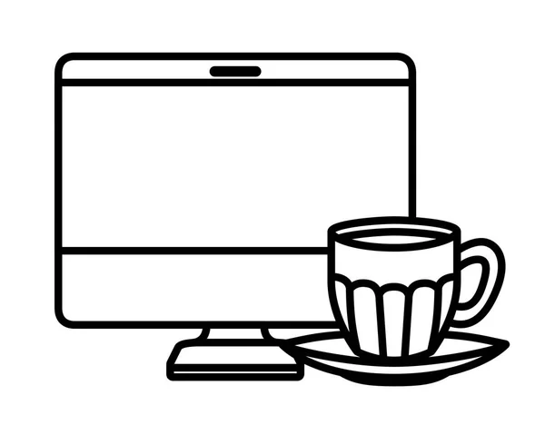 Computer-Desktop mit Tasse Kaffee isoliert Symbol — Stockvektor