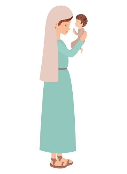 Vierge Marie mignonne avec bébé Jésus — Image vectorielle