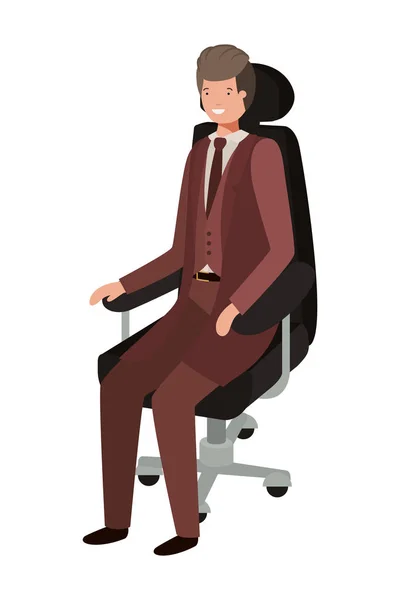 Hombre de negocios sentado en la silla de la oficina avatar carácter — Vector de stock