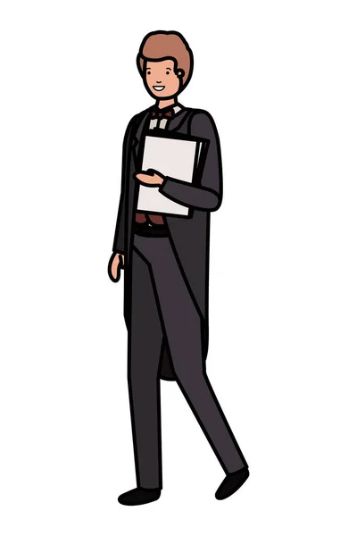 Giovane uomo d'affari arguzia libro avatar personaggio — Vettoriale Stock