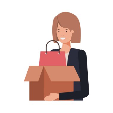 karton kutu avatar karakter ile genç kadın